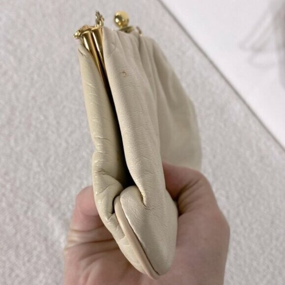 Vintage Cream Leather Mini Purse Clutch Wristlet - Picture 6 of 14